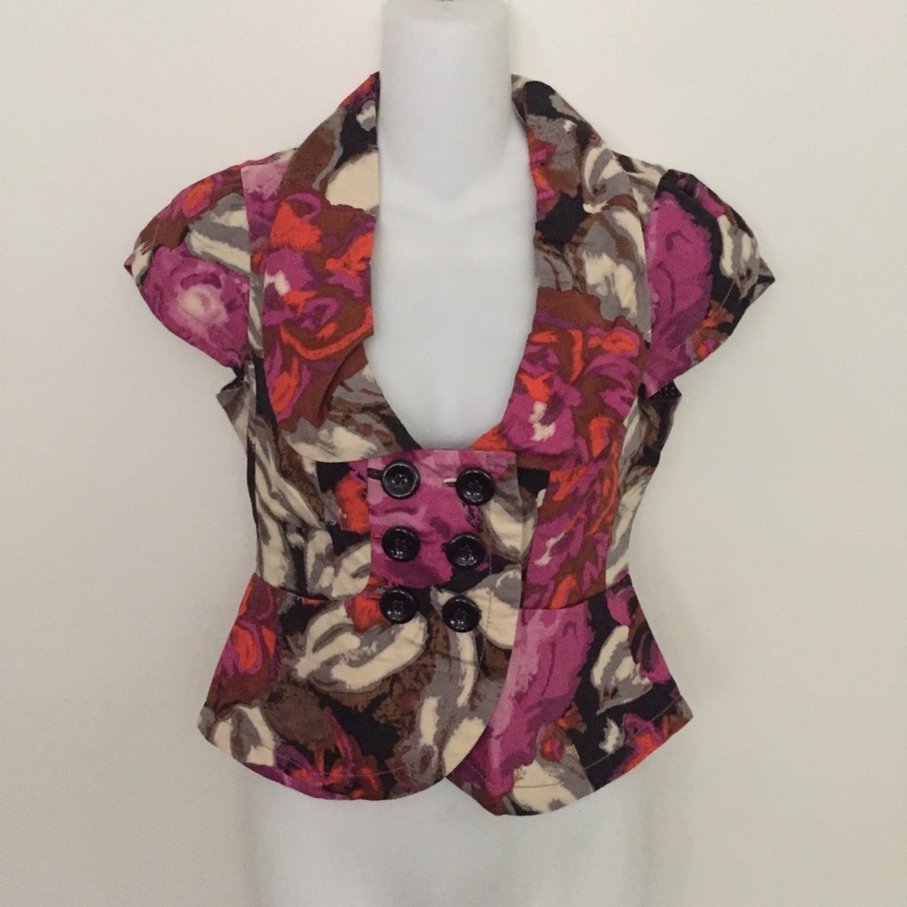Anthropologie Elevenses Floral Short Sleeve Blazer Jacket Women's Size 0 - Picture 2 of 12